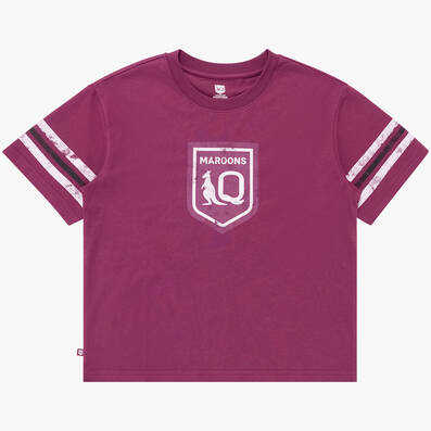 QLD Maroons Women's Maroon Stripe Crest Tee