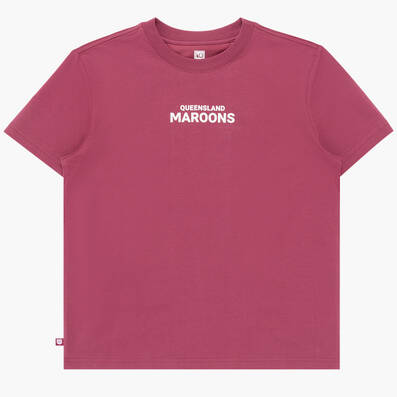 QLD Maroons Youth Maroon Wordmark Crest Tee