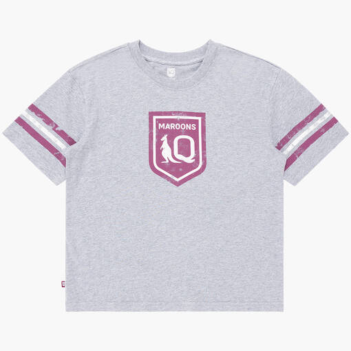 QLD Maroons Women's Grey Stripe Crest Tee0