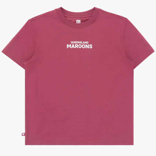 QLD Maroons Youth Maroon Wordmark Crest Tee0