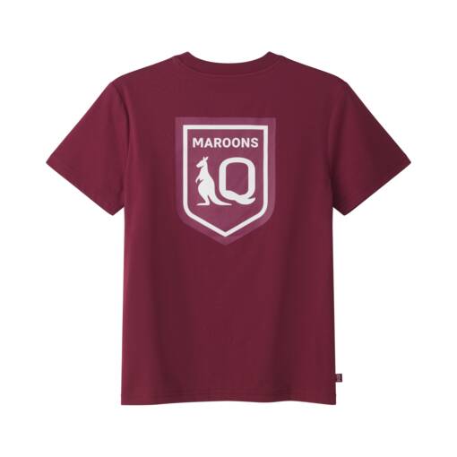 QLD Maroons Youth Maroon Wordmark Crest Tee1