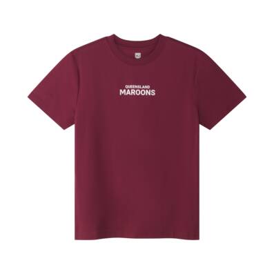 QLD Maroons Youth Maroon Wordmark Crest Tee
