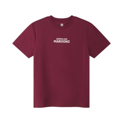 QLD Maroons Youth Maroon Wordmark Crest Tee0
