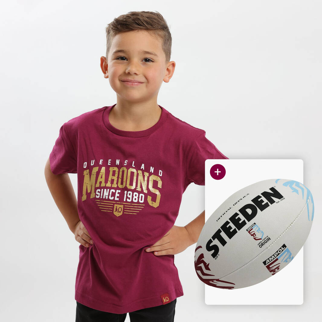 Kids Maroon Graphic Tee & Origin Replica Football0